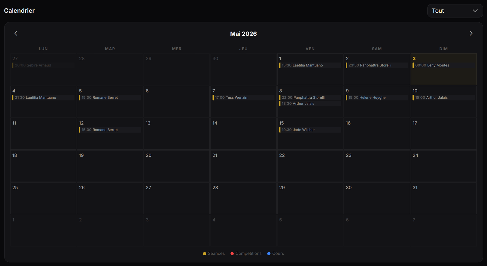 Calendrier coach