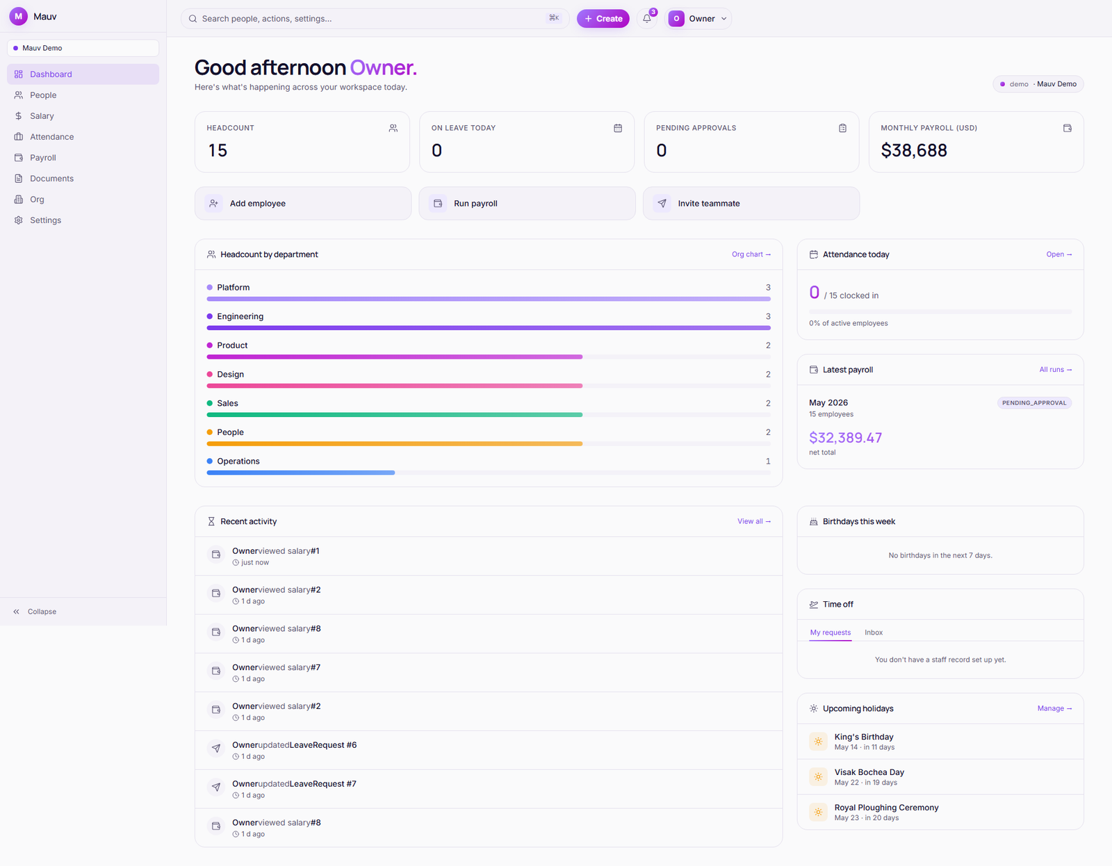 Mauv Dashboard