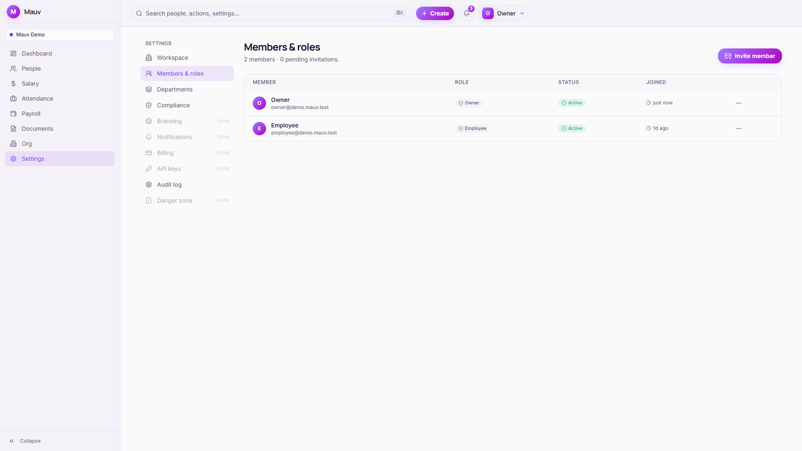 Members settings